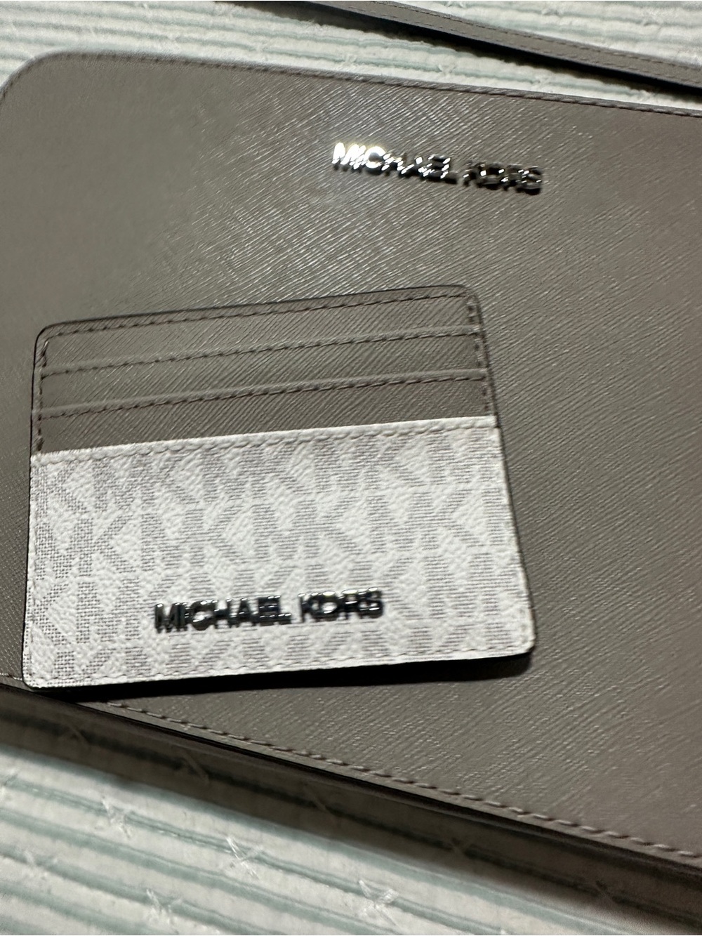 Michael Kors Taupe Saffiano Crossbody with Logo Card Holder